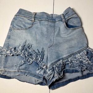 Crazy Train Denim Blue Frayed Jean Shorts